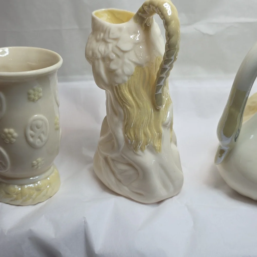 Belleek Erne Vase, Undine Water Maiden Girl Creamer, Swan Creamer - Picture 7 of 11